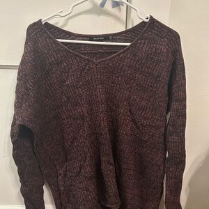 Obey Women's V-Neck Sweater in Burgundy/Maroon